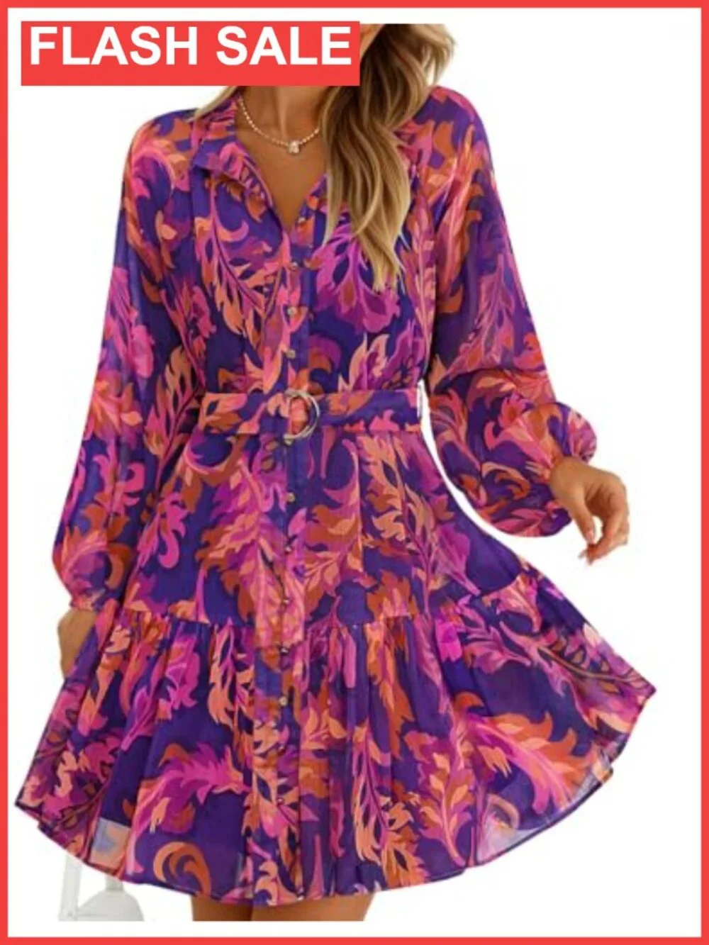 ZESICA Womens 2026 Fall Long Sleeve Floral Mini Dress